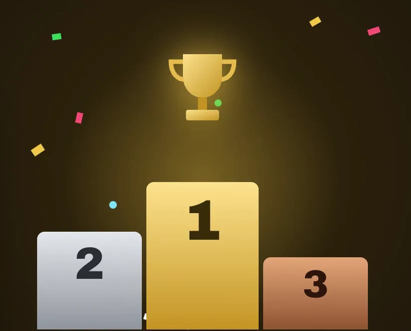 Gold trophy above a winners' podium with confetti